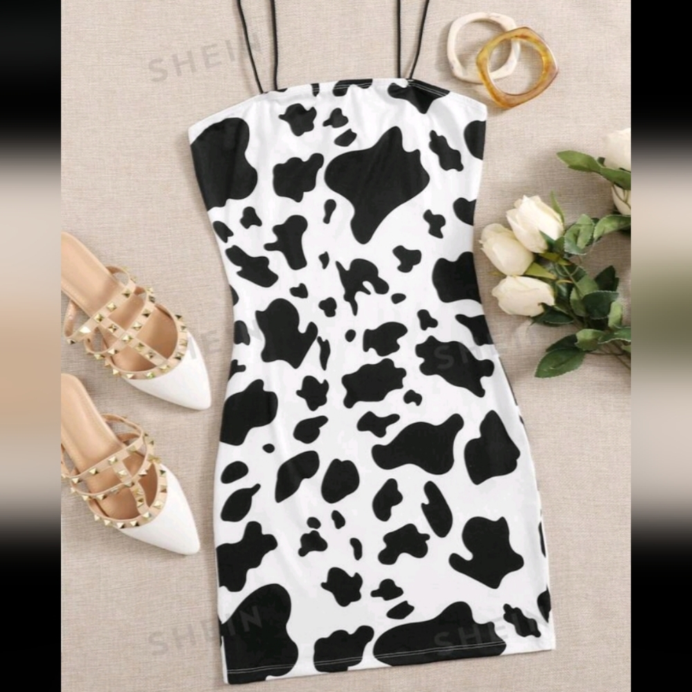 Shein cow print  mini bodycon sexy dress nwt